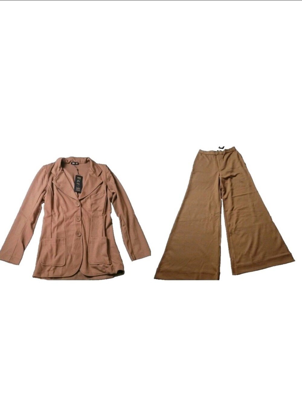 Suzie Kondi Womens Ponte Two-Piece Wide-Leg Pants and Blazer Set Camel Brown